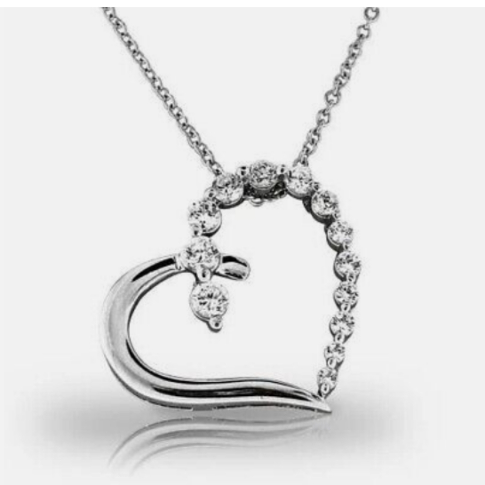 💜 ❤️ New cz silver floating heart pendant necklace ❤️💜